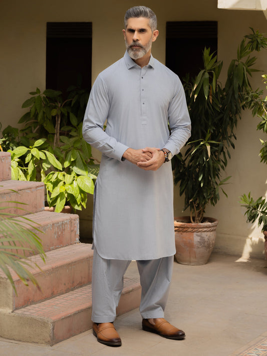 Wasim Akram Sky Blue Kameez Shalwar