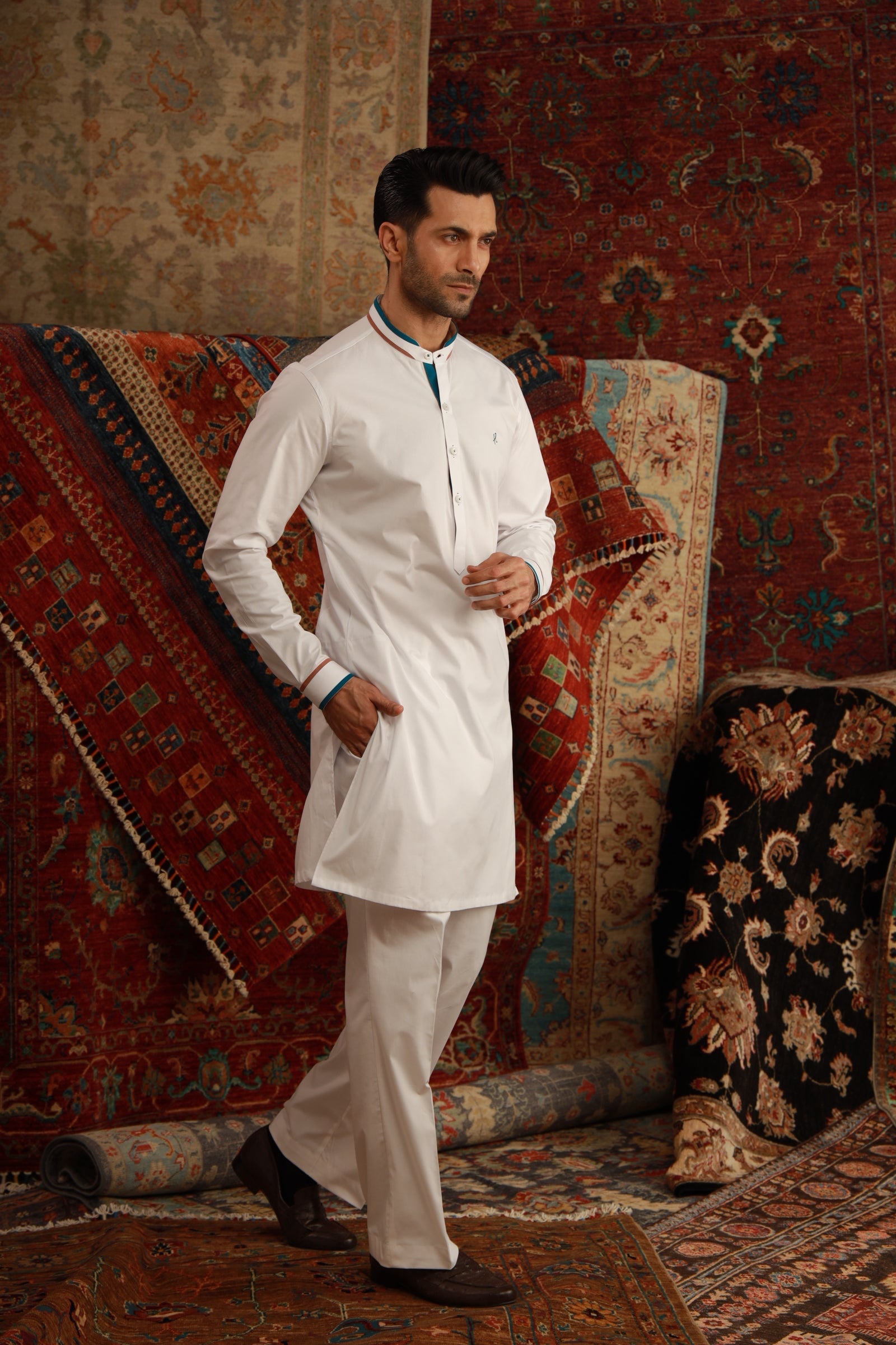 White Cotton Stretchable Kurta Pyjama