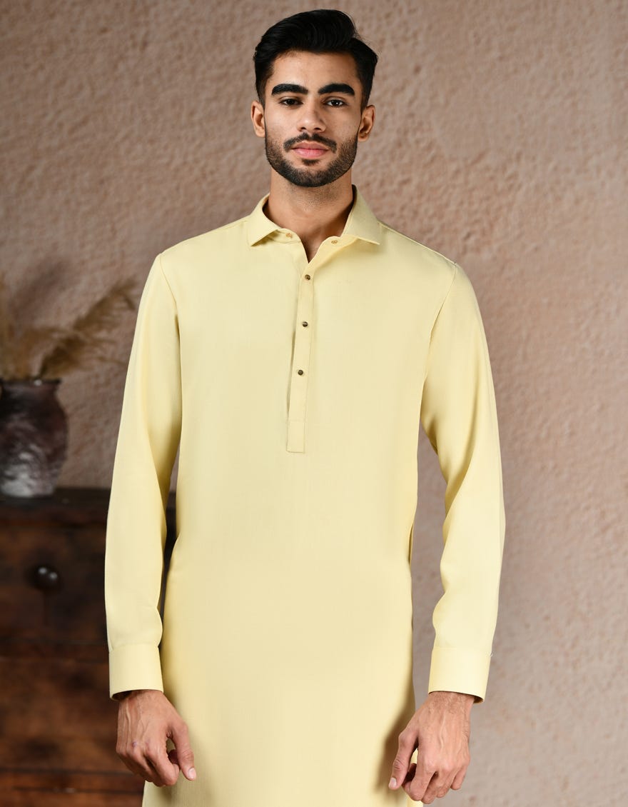 Pale Yellow Blended Kameez Shalwar