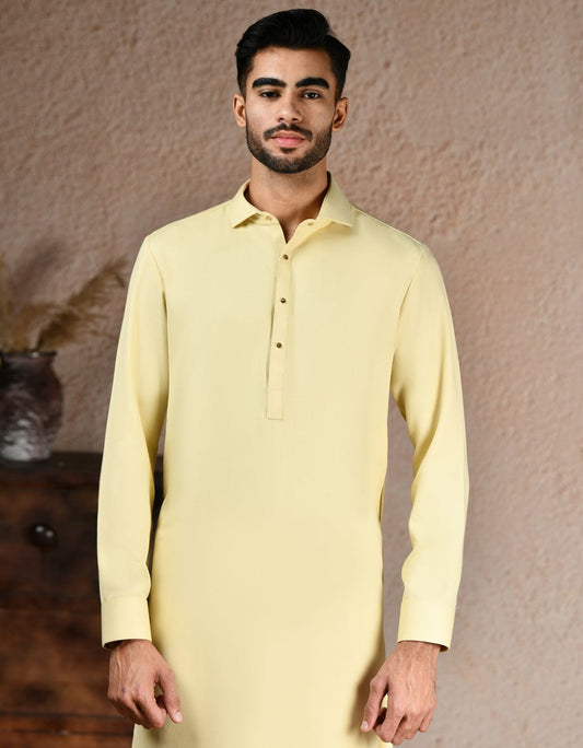 Pale Yellow Blended Kameez Shalwar