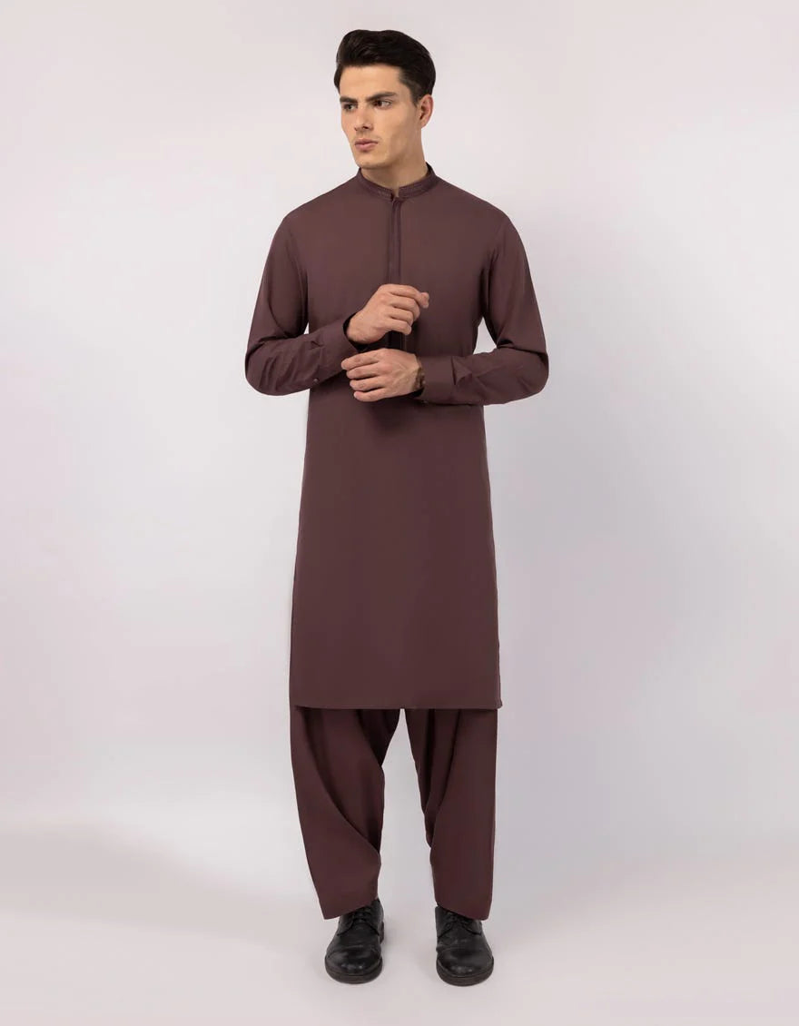 Brown Premium Embroidered Kameez Shalwar