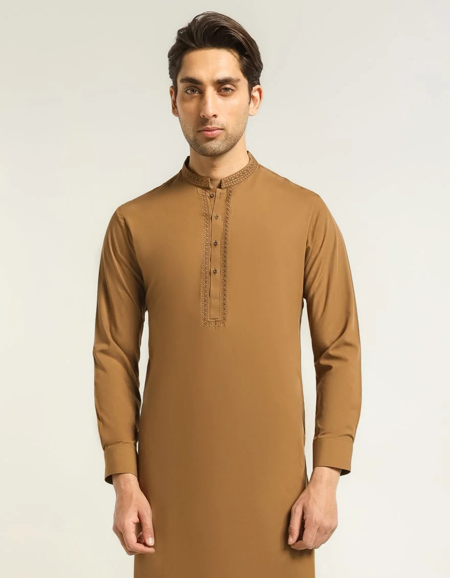 Brown Premium Embroidered Kameez Shalwar