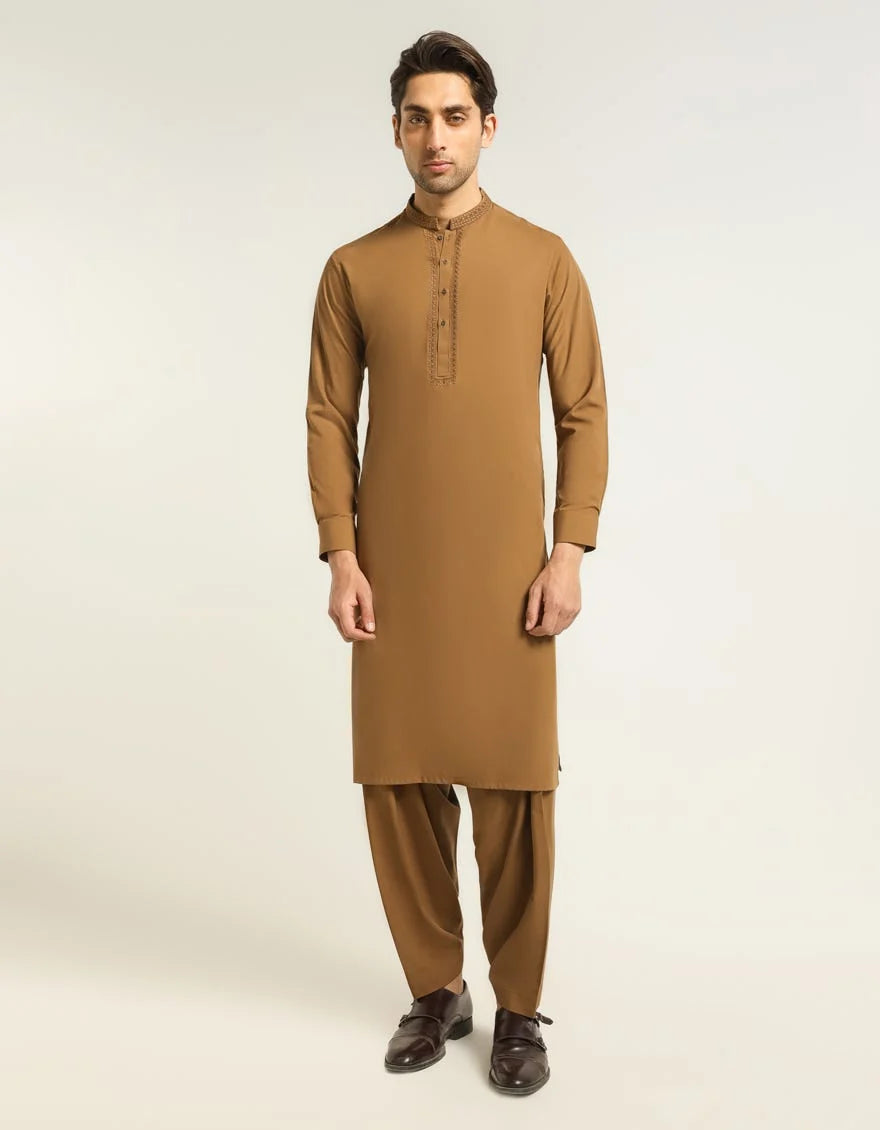 Brown Premium Embroidered Kameez Shalwar