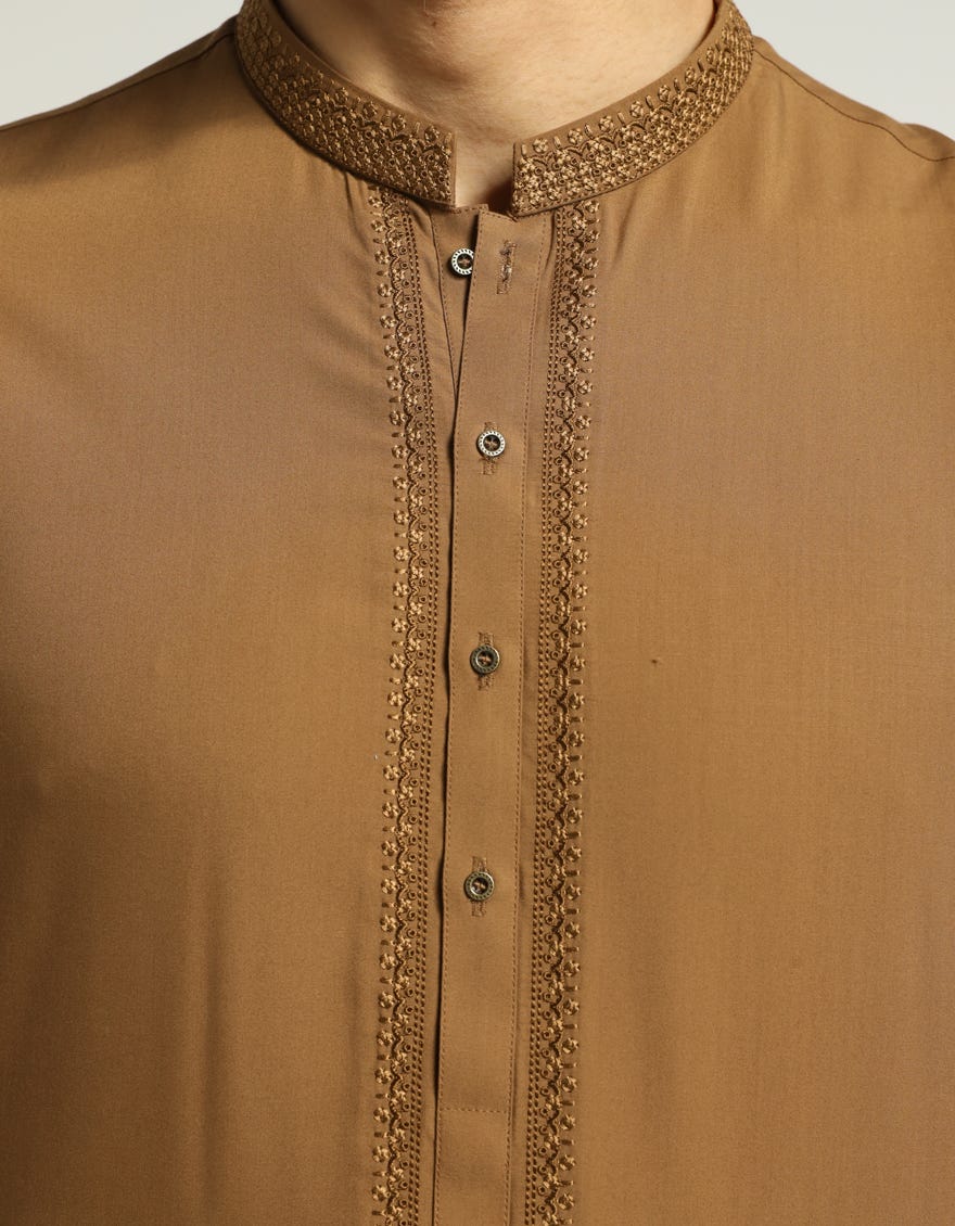 Brown Premium Embroidered Kameez Shalwar