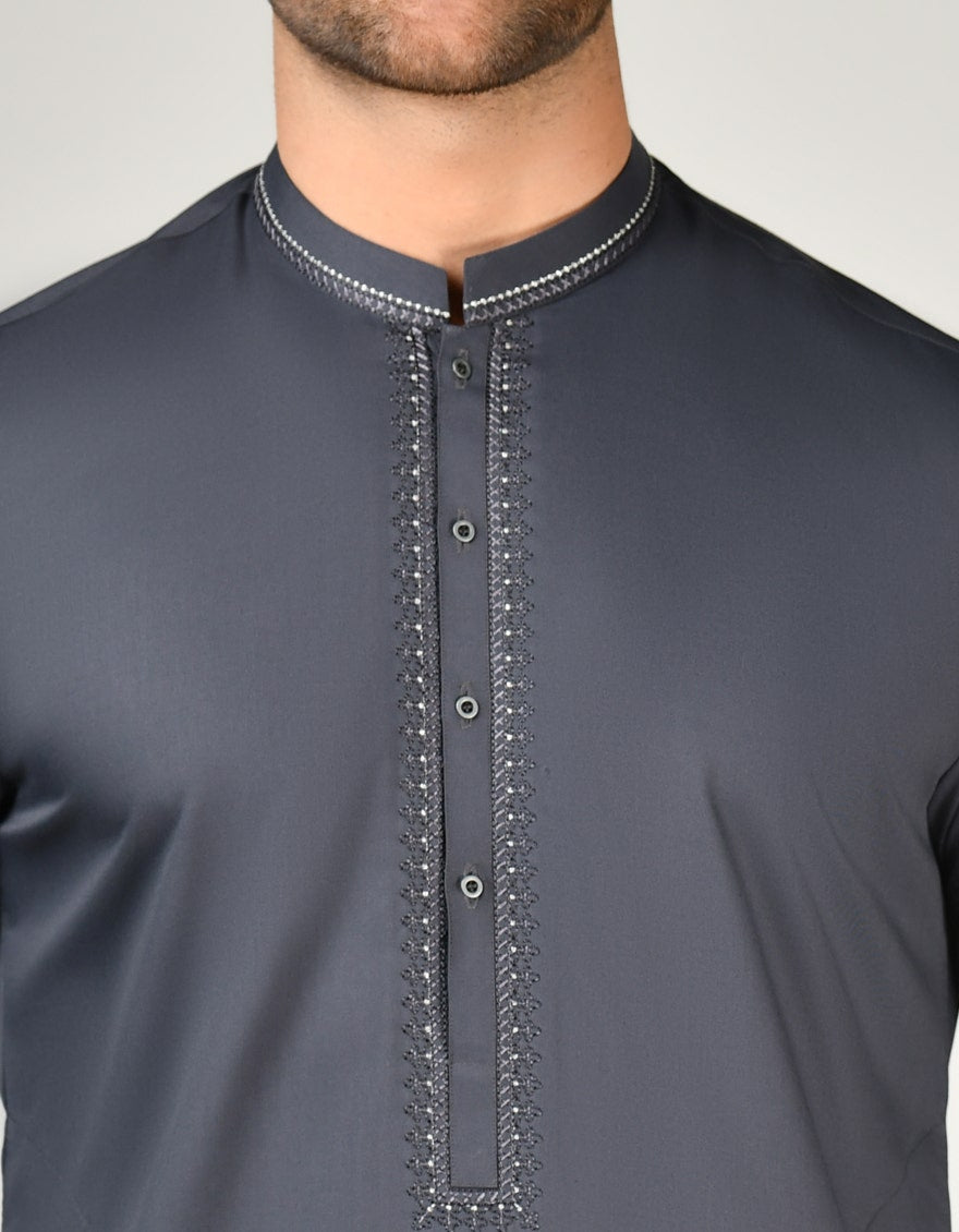 Grey Embroidered Kameez Shalwar