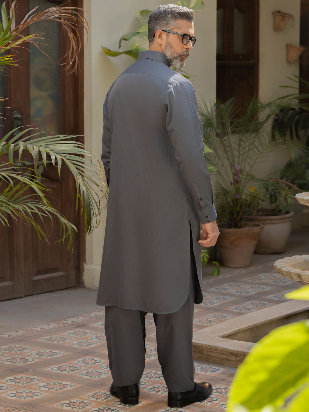 Wasim Akram Steel Grey Kameez Shalwar