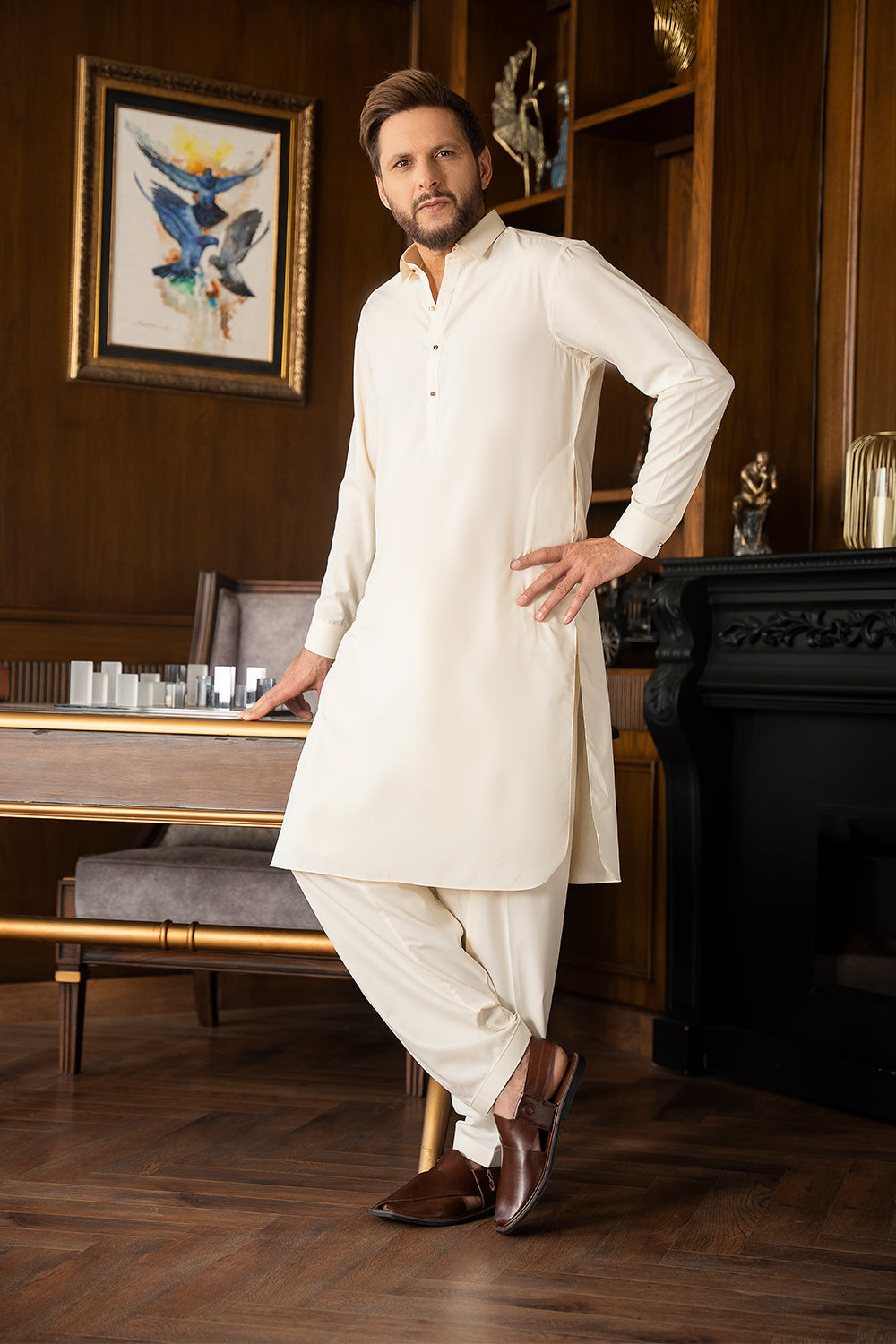 Cream Limited Edition Kameez Shalwar (Eid Special)