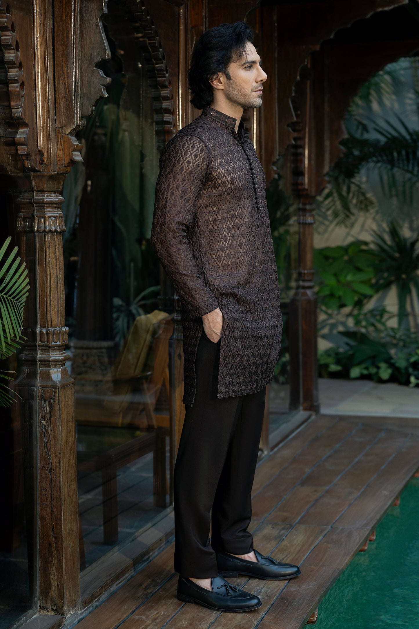 Brown Organza Kurta Pyjama