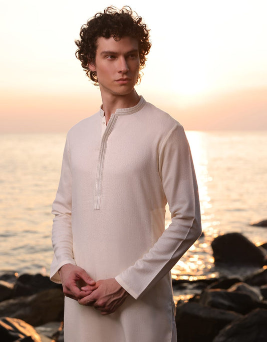 Off White Embroidered Cotton Kameez Shalwar