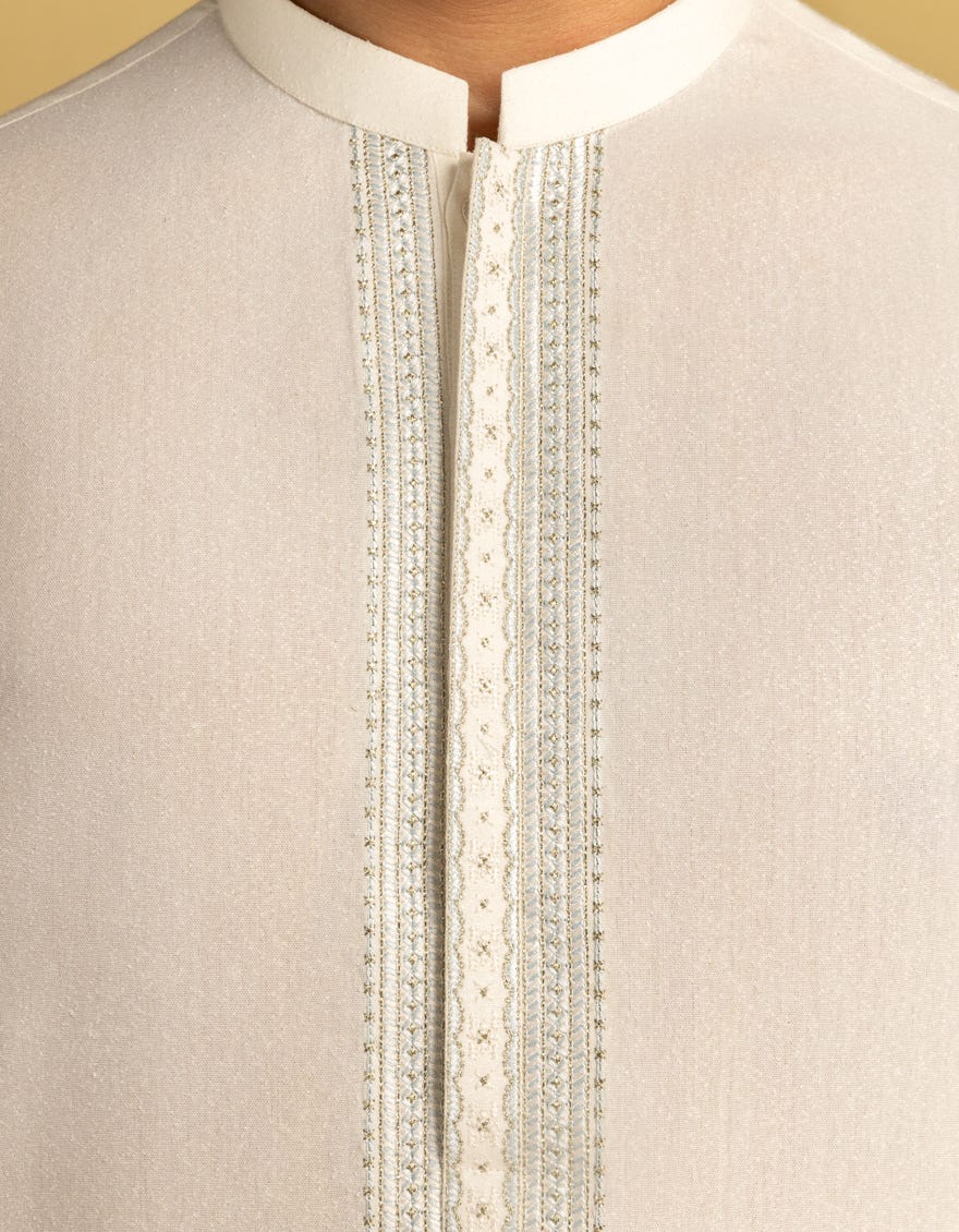 Off White Embroidered Blended Kameez Shalwar