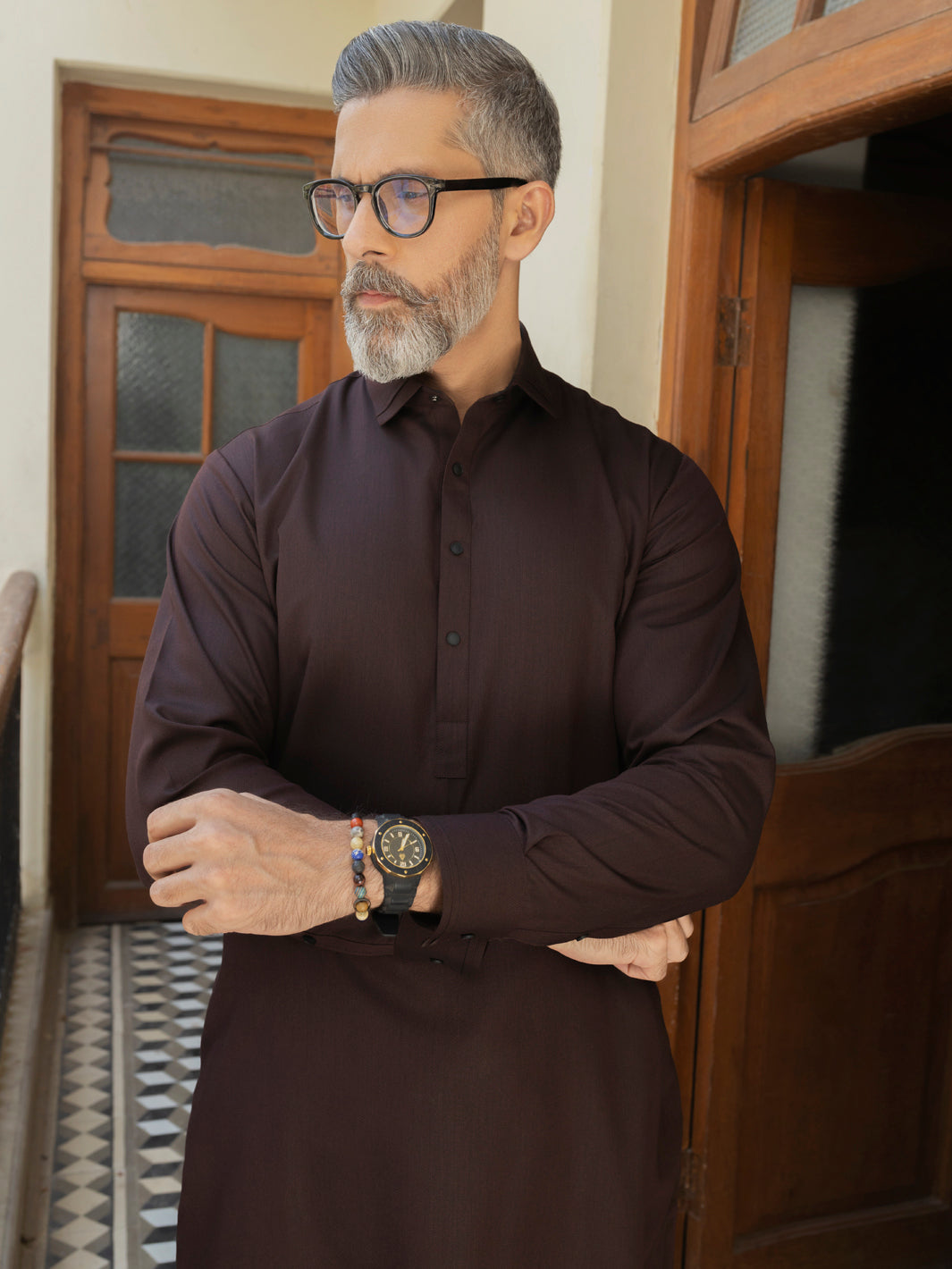 Wasim Akram Maroon Kameez Shalwar