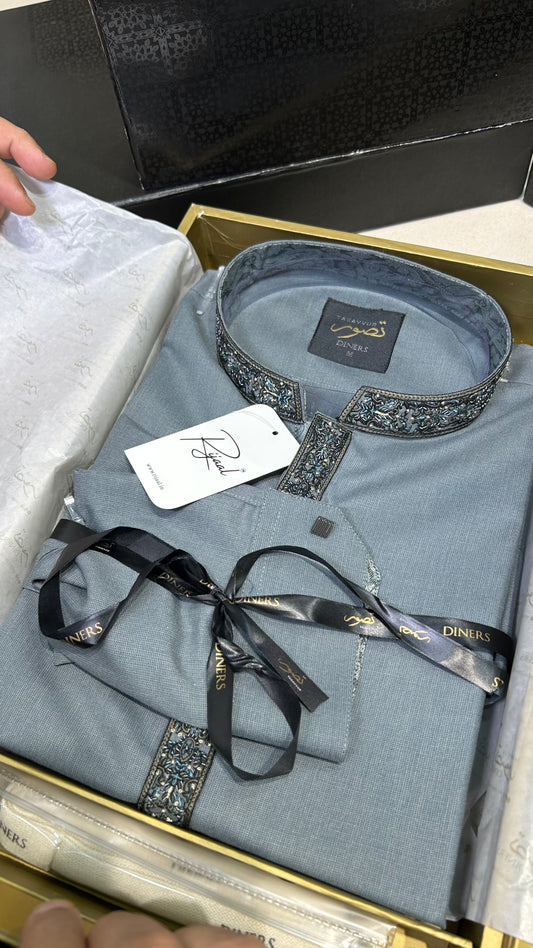 Dark Grey Hand Embroidered Luxury Kameez Shalwar