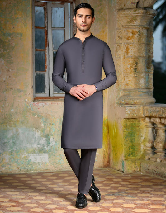 Dark Grey Cotton Kurta Pyjama