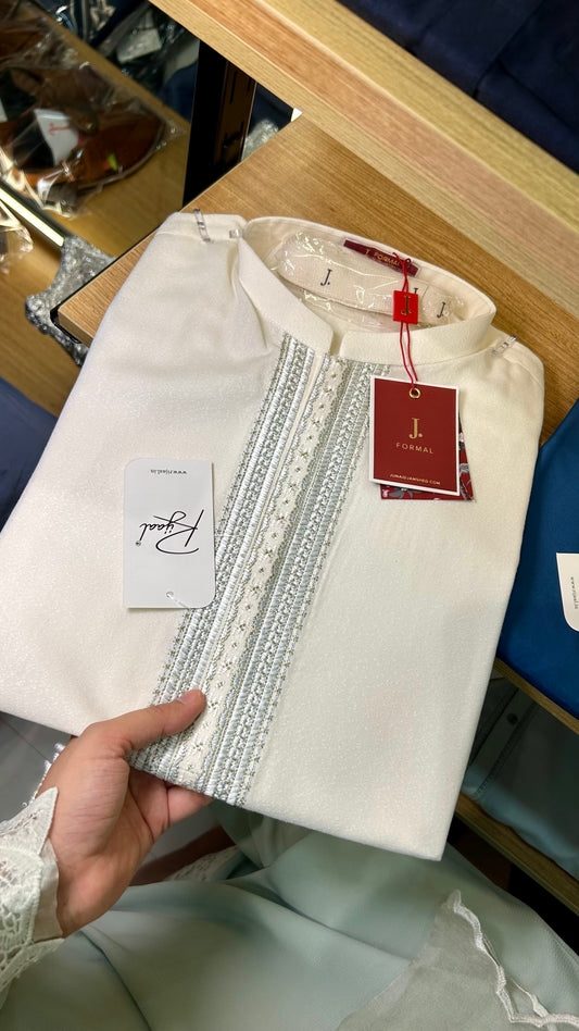 Off White Embroidered Blended Kameez Shalwar