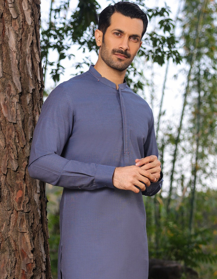 Blue Cotton Kurta Pyjama
