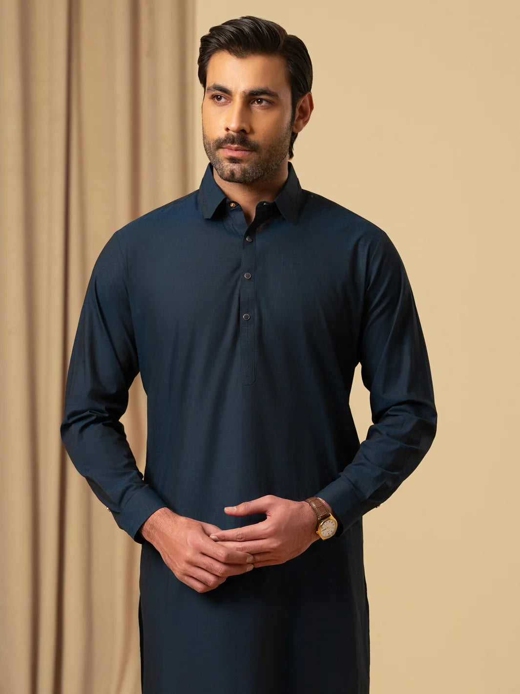 Wasim Akram Dark Blue Luxury Fine Cotton Kameez Shalwar