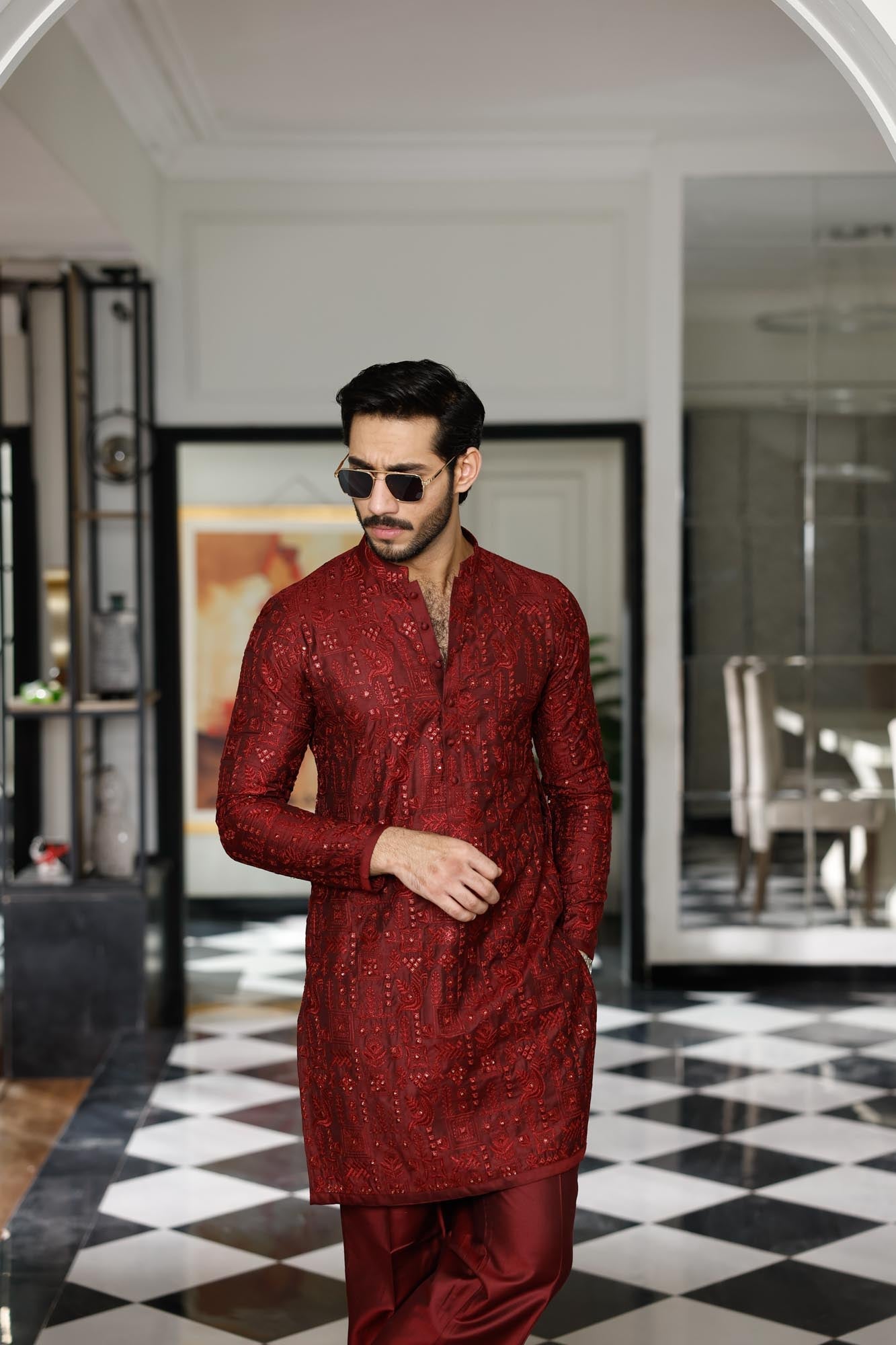 Maroon Shahkaar Kurta Pyjama