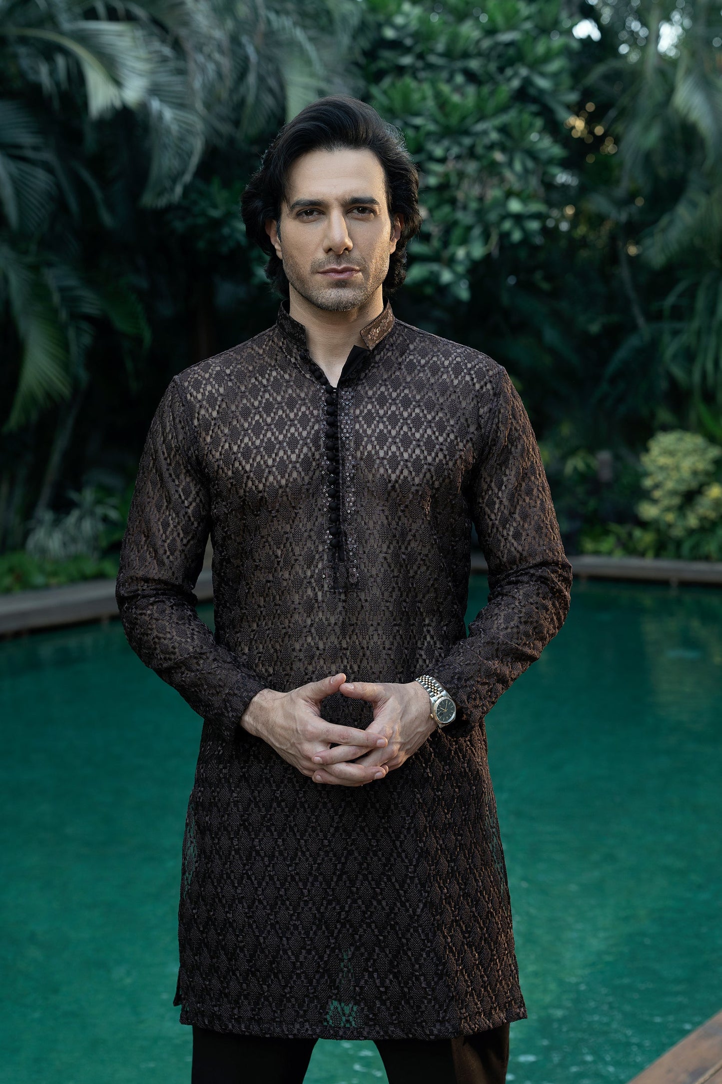 Brown Organza Kurta Pyjama