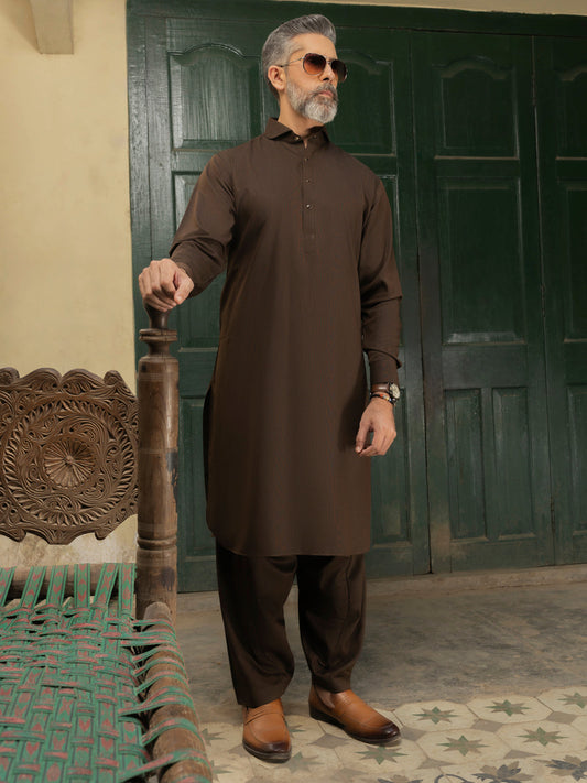 Wasim Akram Brown Kameez Shalwar