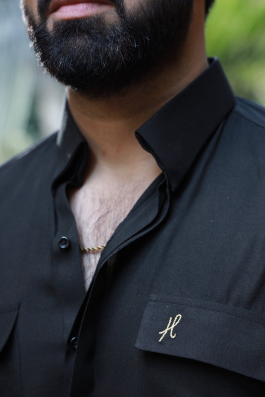 Black Linen Kurta Pyjama