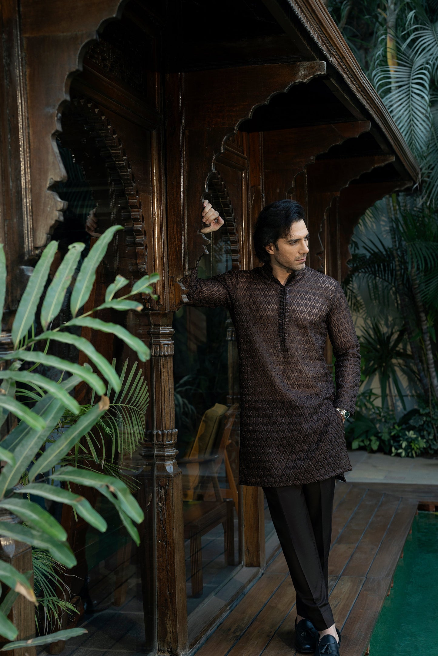 Brown Organza Kurta Pyjama