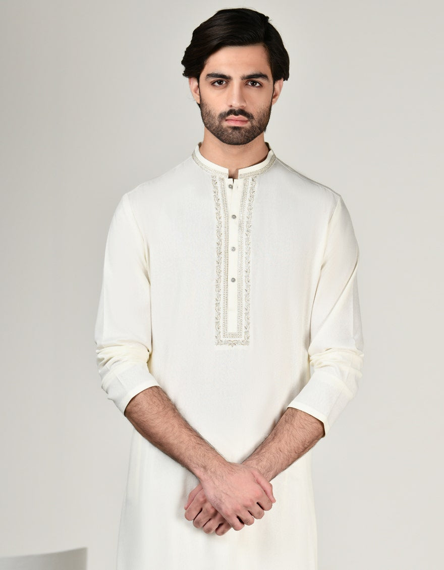 Off White Embroidered Kameez Shalwar