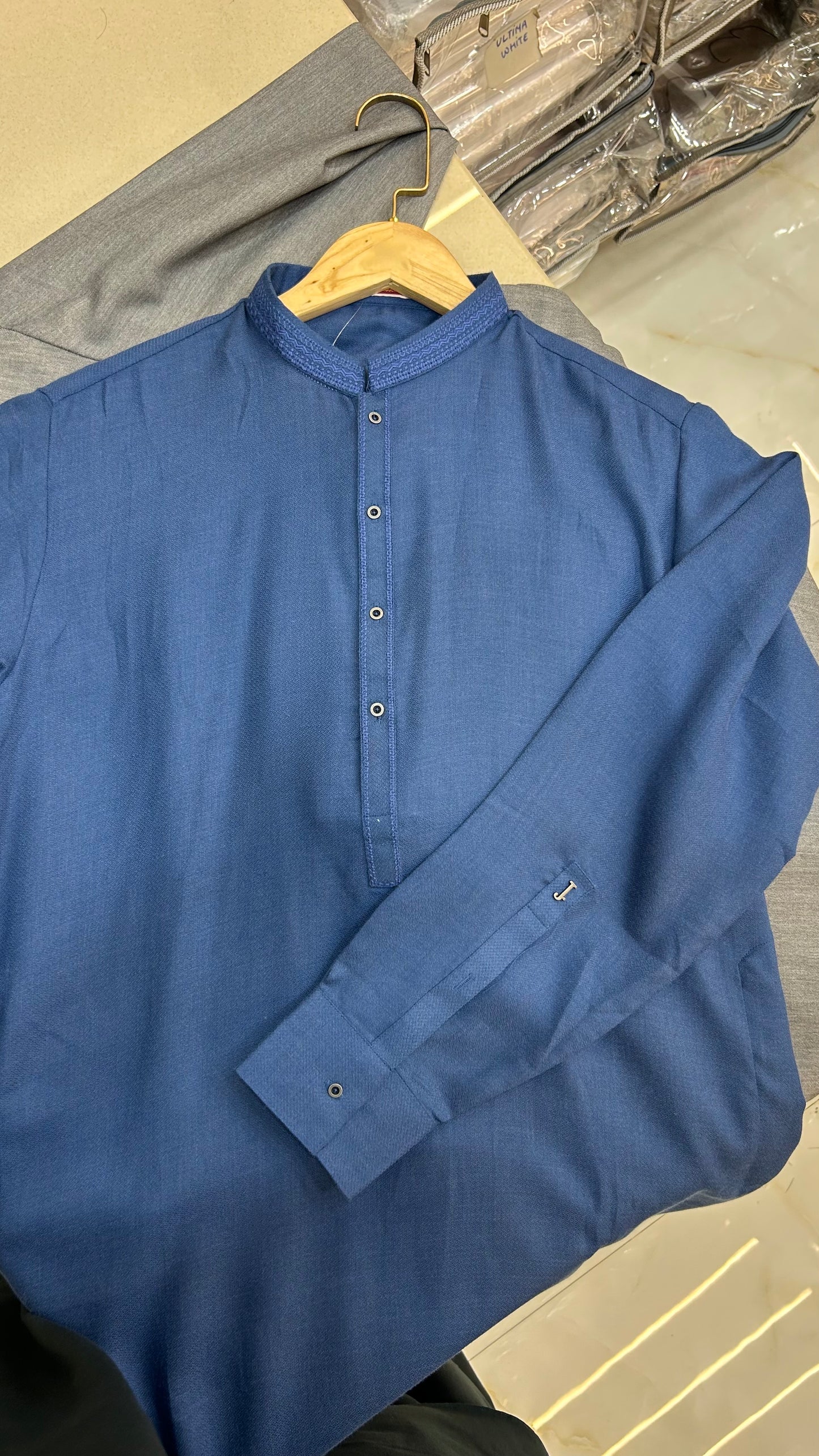 Classic Blue Premium Embroidered Kameez Shalwar
