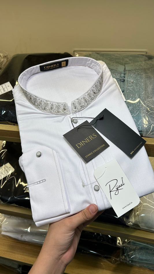 White Hand Embroidered Kameez Shalwar