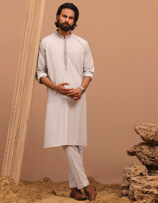 Smoke Grey Embroidered Kurta Pyjama