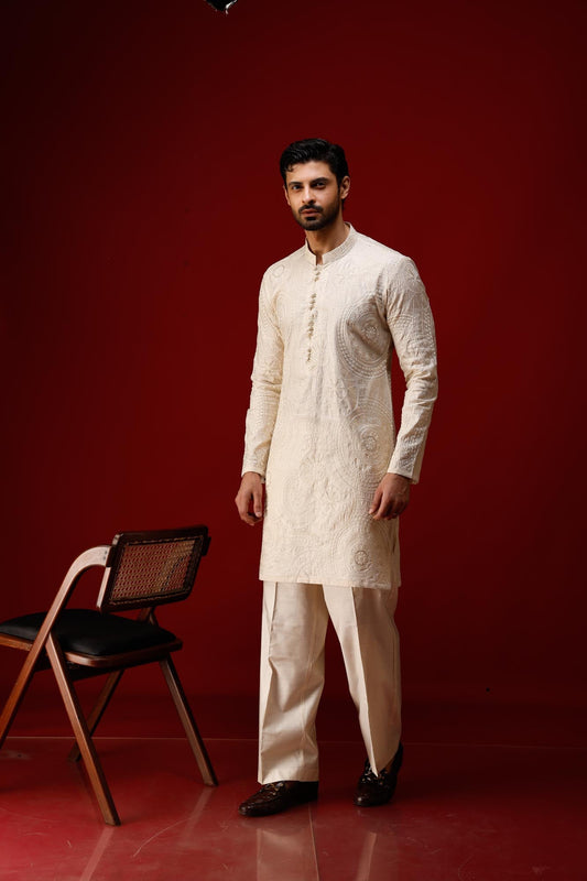 Beige Shahkaar Kurta Pyjama