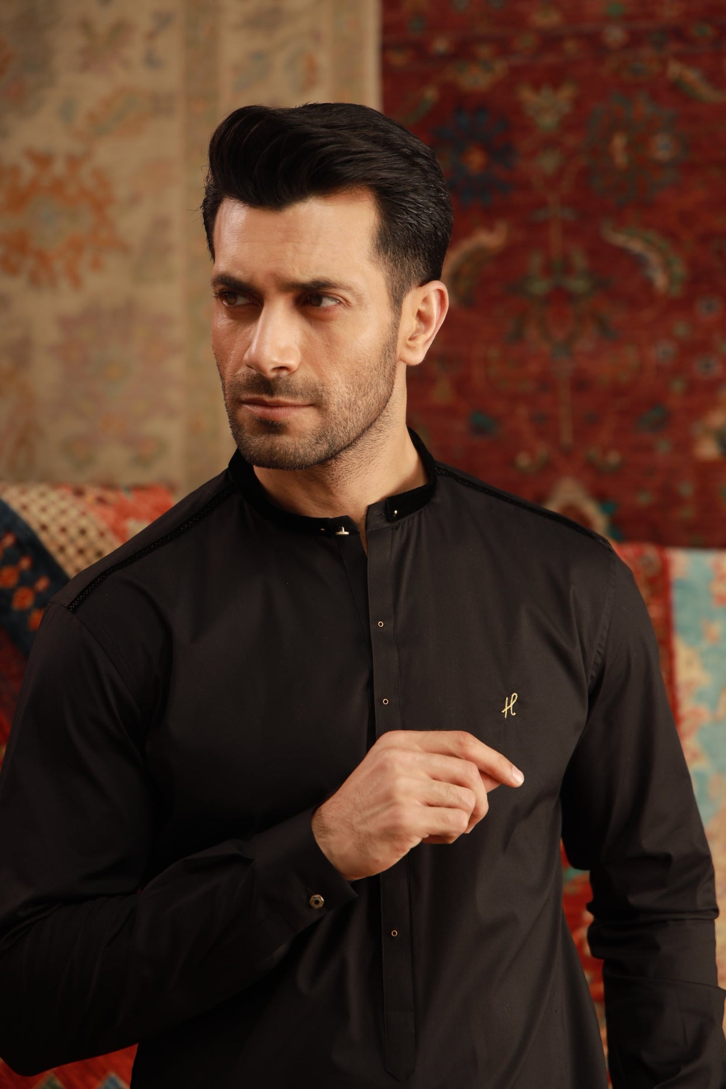 Black Cotton Stretchable Kurta Pyjama