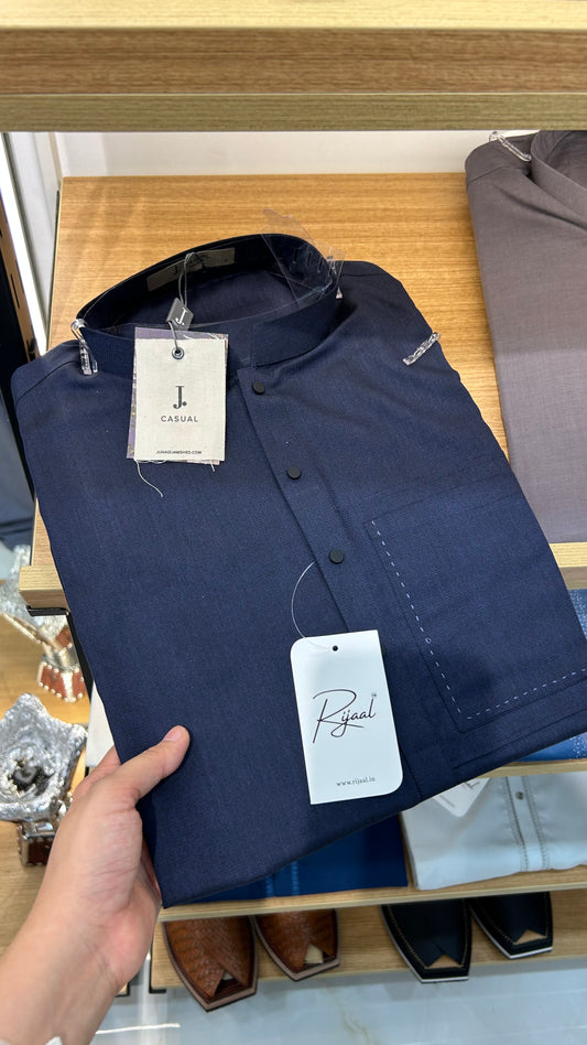 Navy Blue Premium Blended Kurta Pyjama
