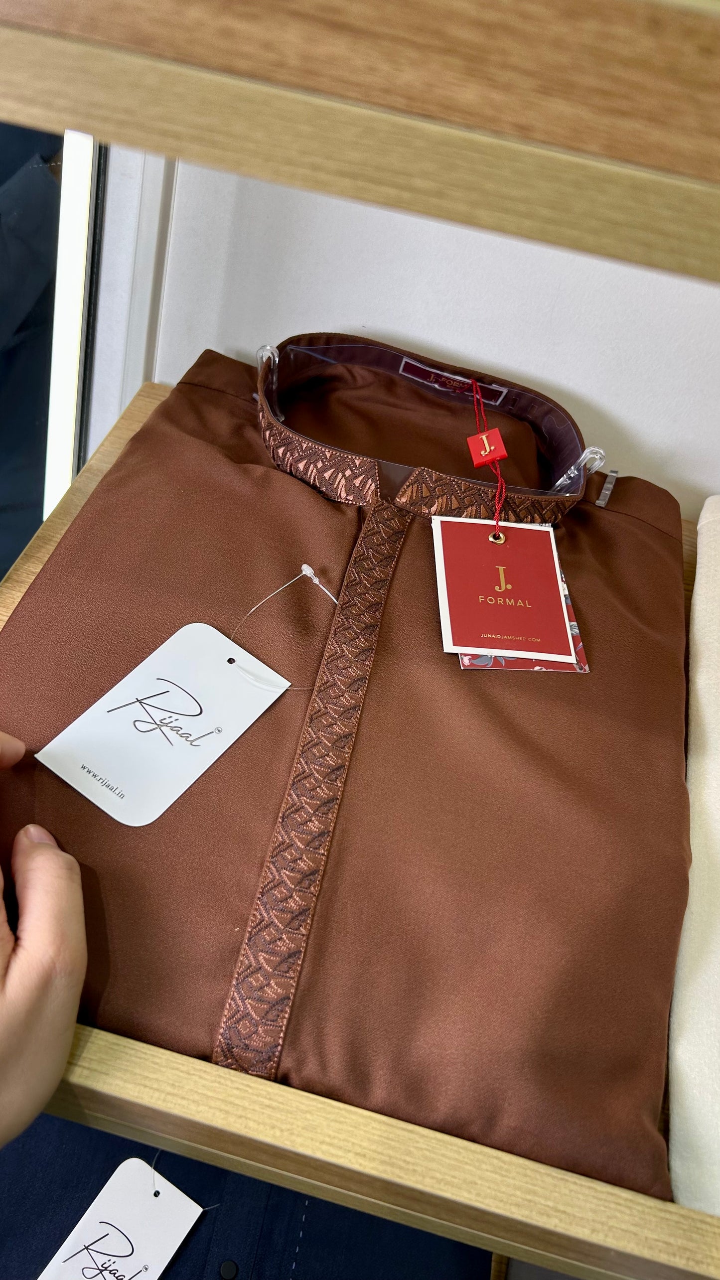 Rust Embroidered Blended Kameez Shalwar
