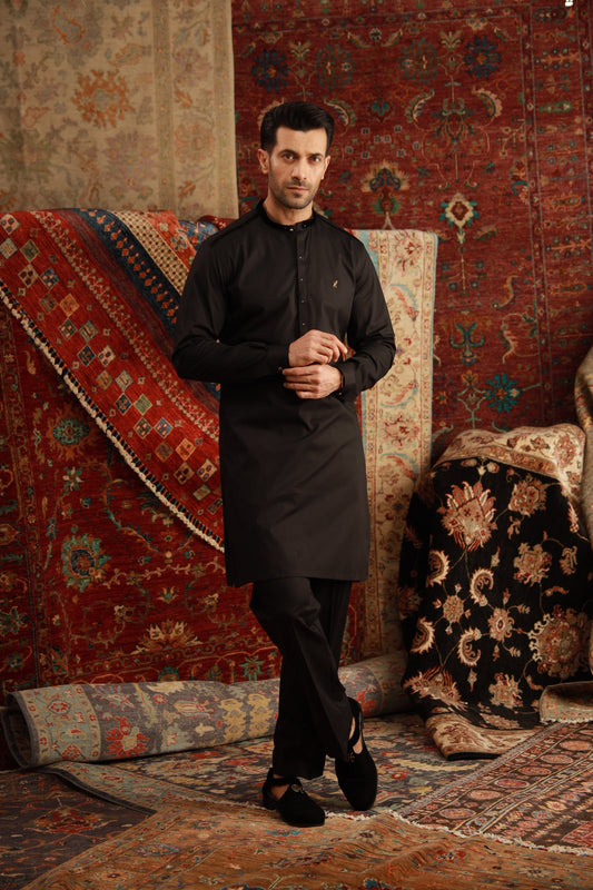 Black Cotton Stretchable Kurta Pyjama