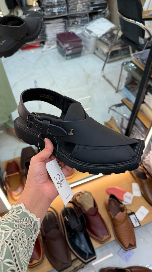 Matte Black Peshawri Sandals