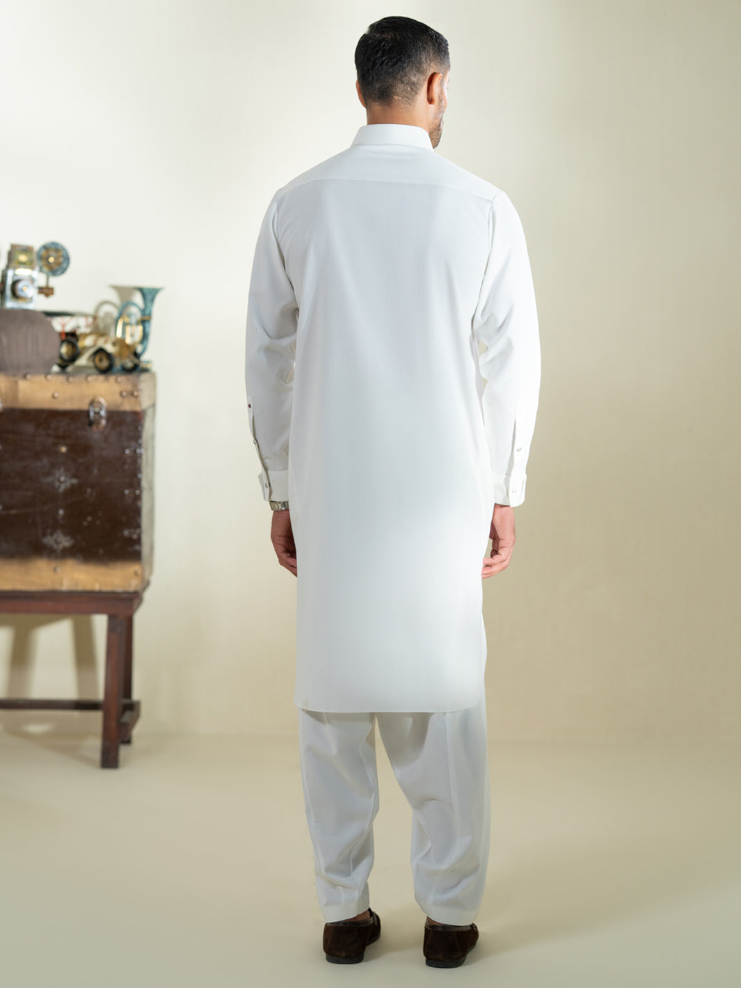 Wasim Akram Off White Blended Kameez Shalwar