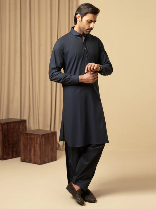 Wasim Akram Midnight Blue Luxury Fine Cotton Kameez Shalwar