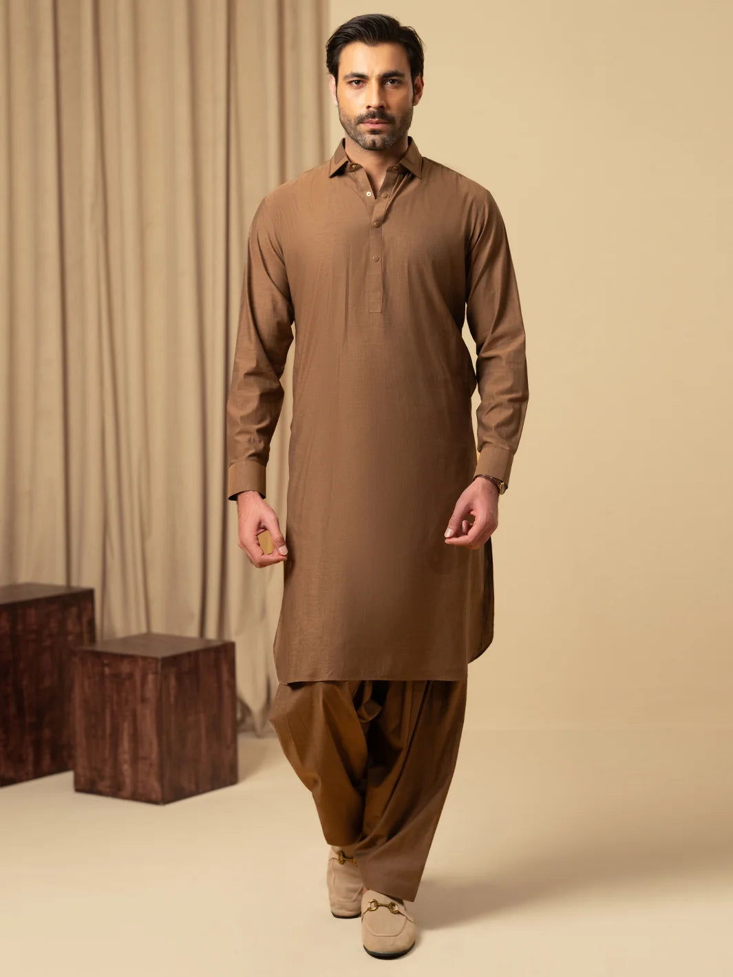 Wasim Akram Rust Luxury Cotton Kameez Shalwar