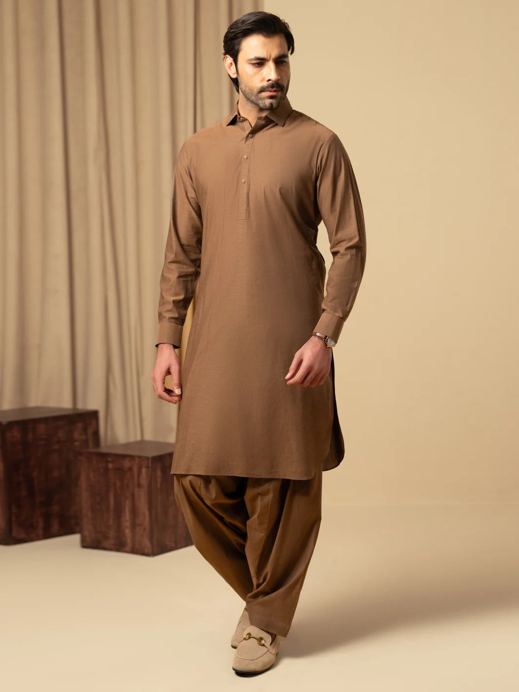 Wasim Akram Rust Luxury Cotton Kameez Shalwar