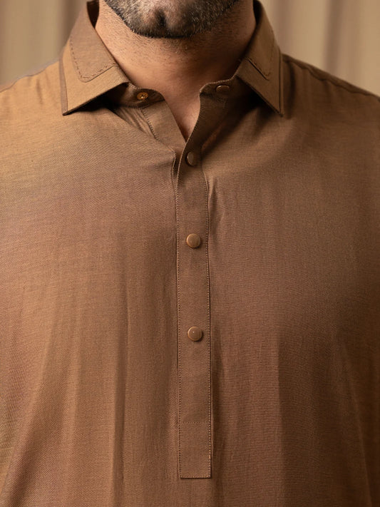 Wasim Akram Rust Luxury Cotton Kameez Shalwar