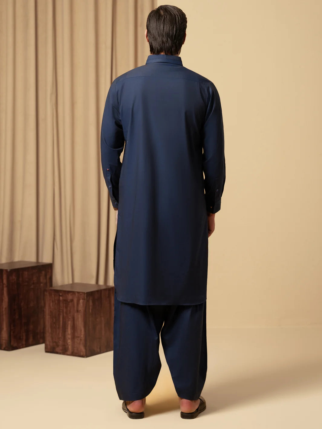 Wasim Akram Dark Blue Luxury Cotton Kameez Shalwar