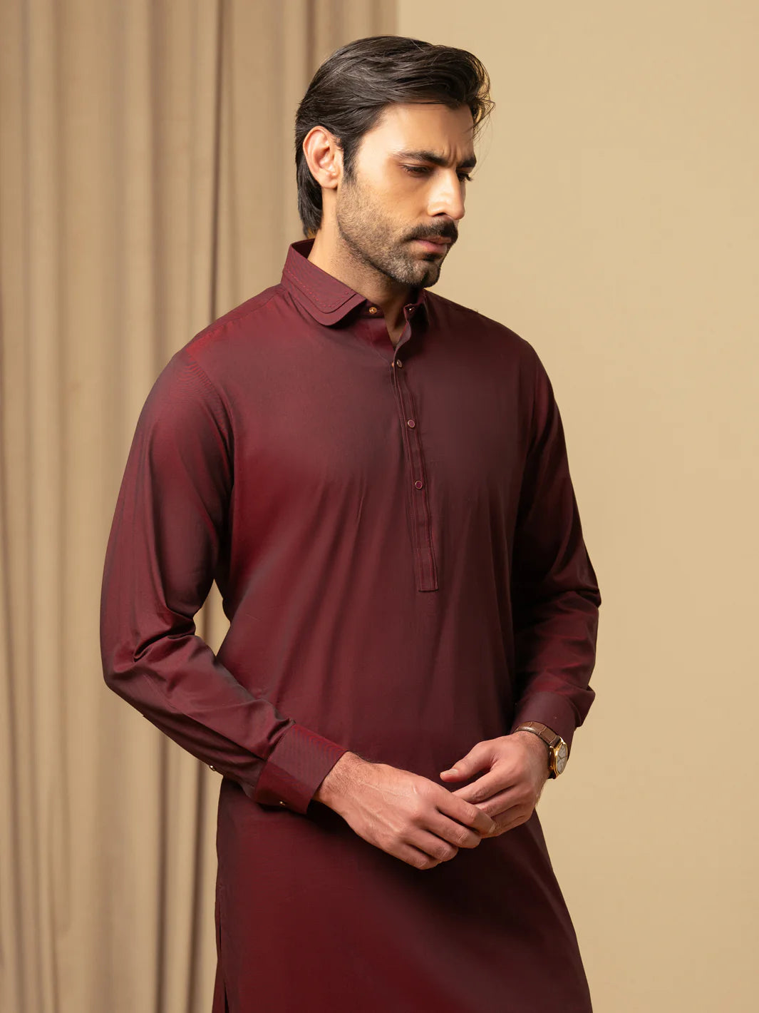 Wasim Akram Maroon Luxury Fine Cotton Kameez Shalwar