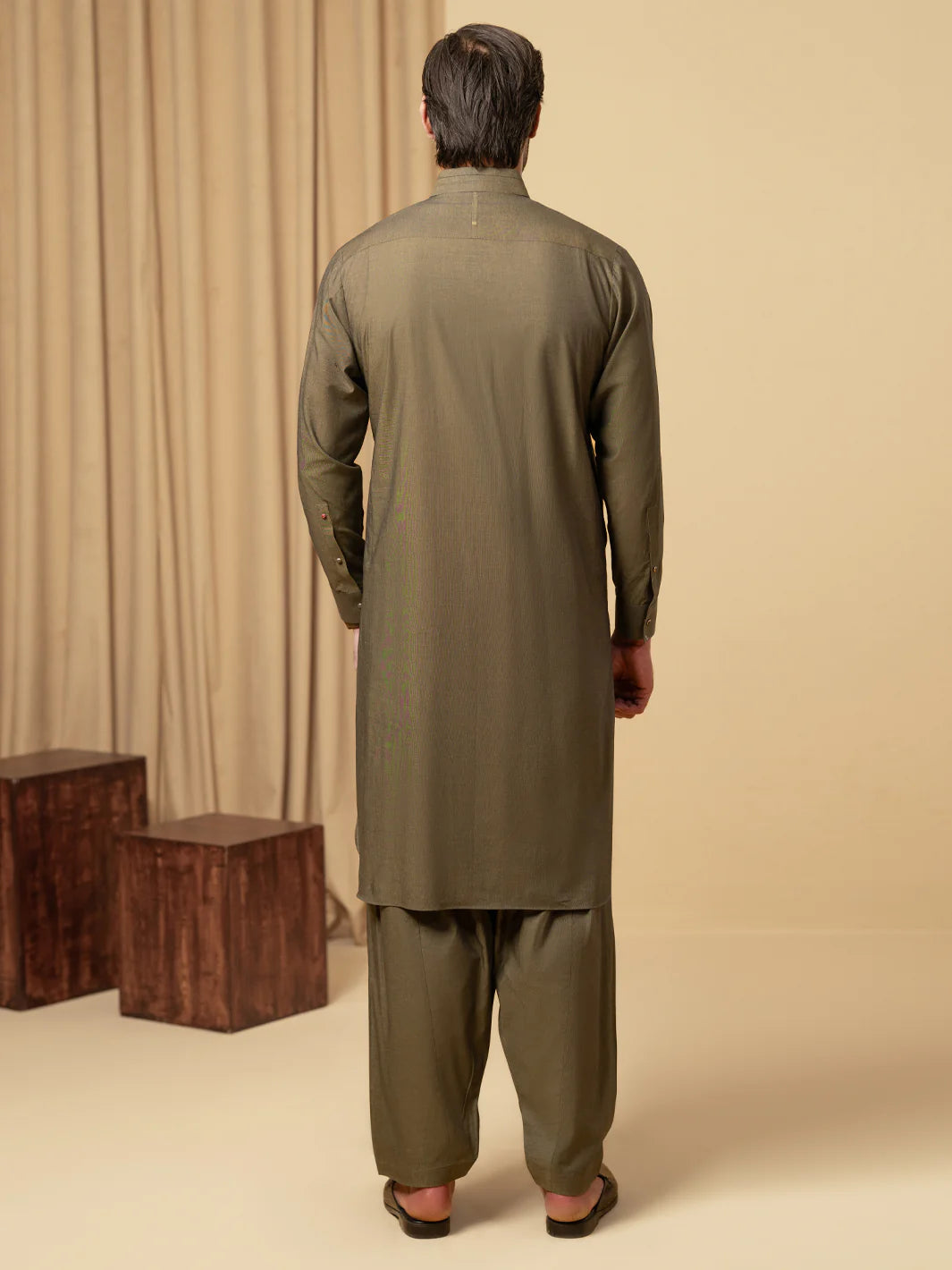 Wasim Akram Olive Green Luxury Fine Cotton Kameez Shalwar