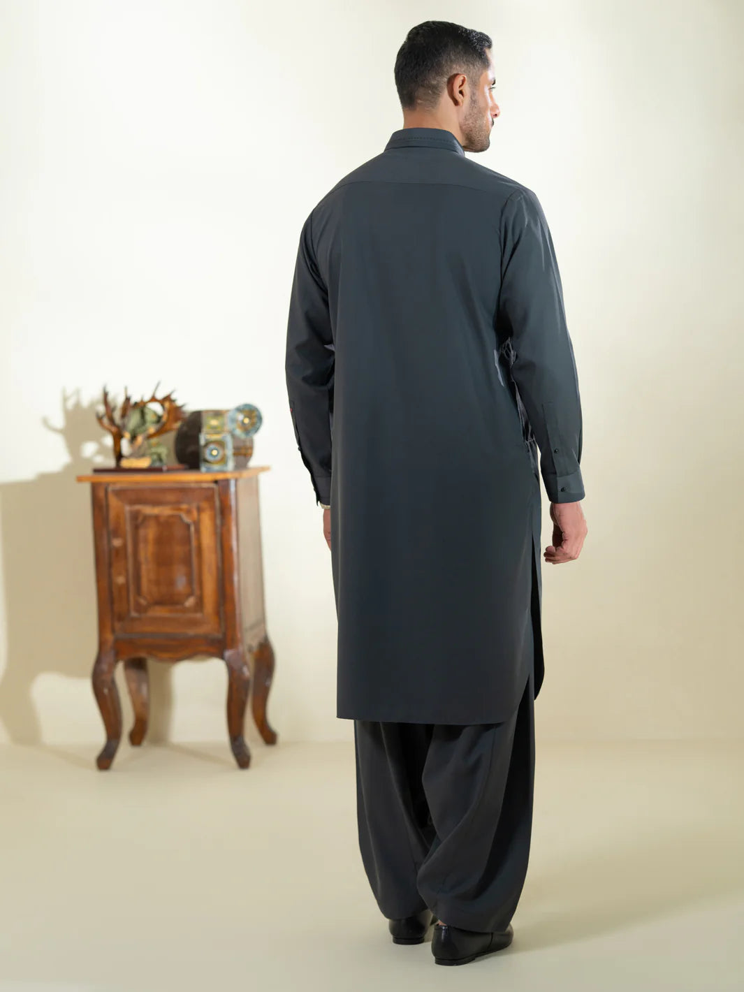 Wasim Akram Grey Blended Kameez Shalwar