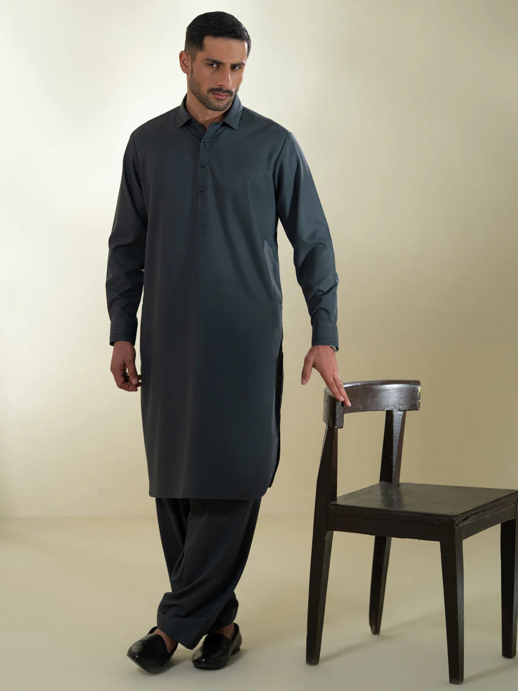 Wasim Akram Grey Blended Kameez Shalwar