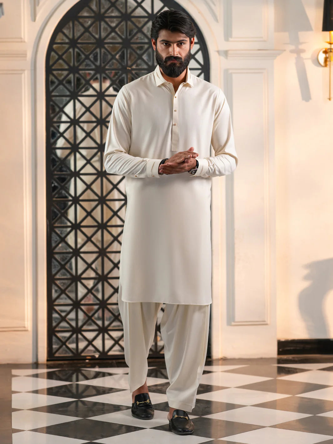 Wasim Akram Off White Limited Edition Blended Kameez Shalwar