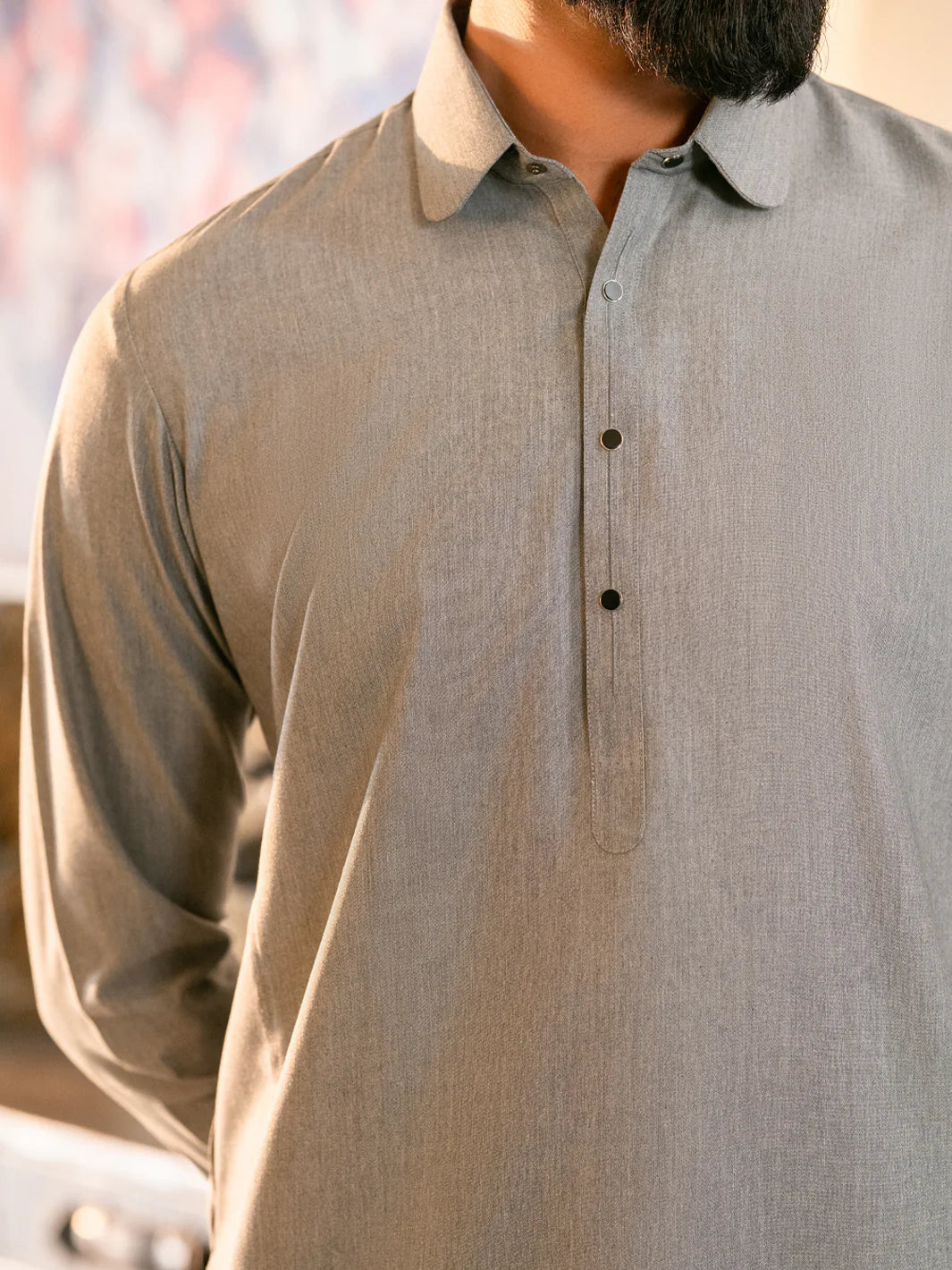 Wasim Akram Light Grey Blended Kameez Shalwar