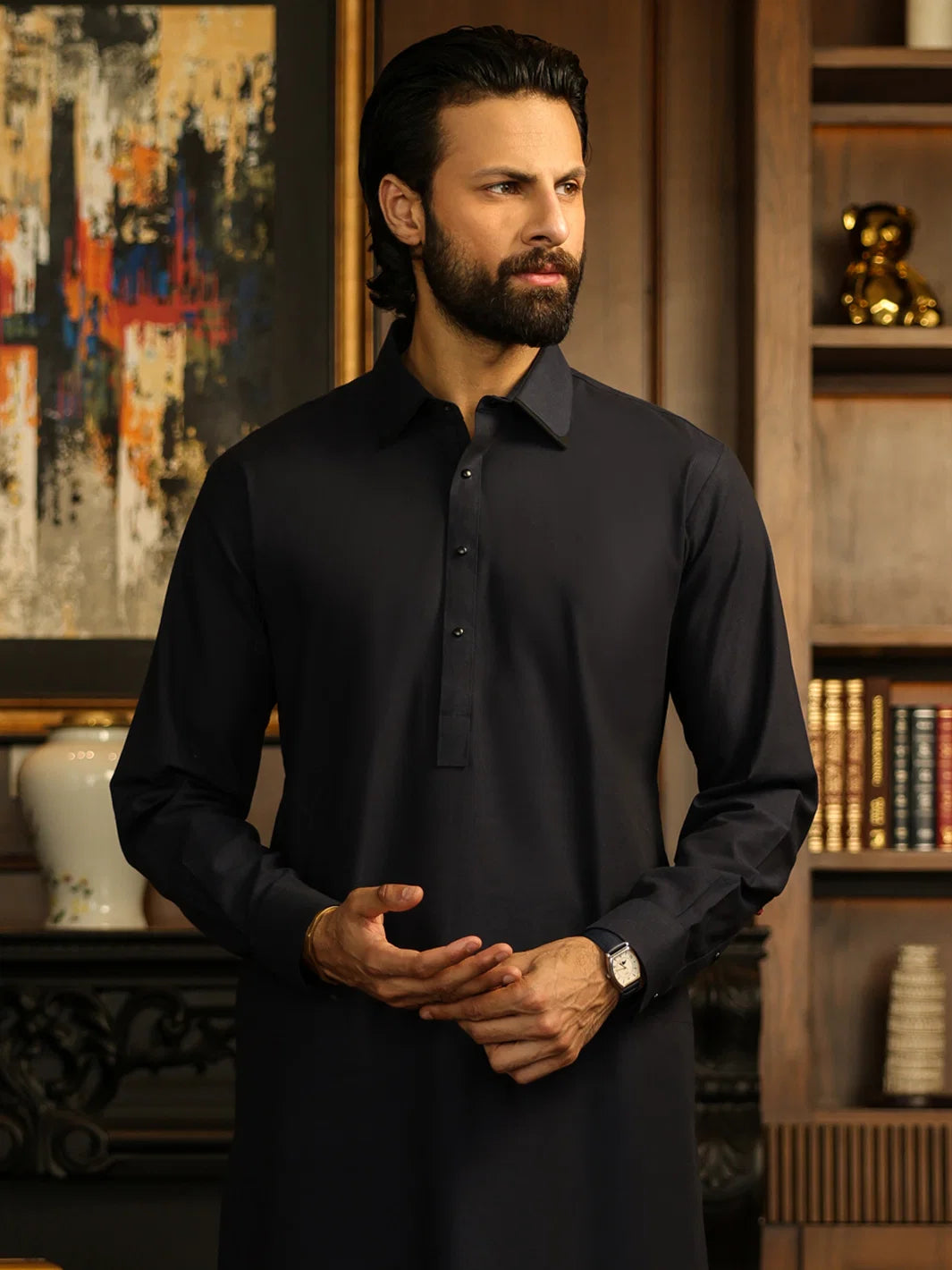 Wasim Akram Navy Limited Edition Blended Kameez Shalwar