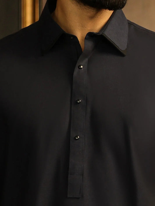 Wasim Akram Navy Limited Edition Blended Kameez Shalwar