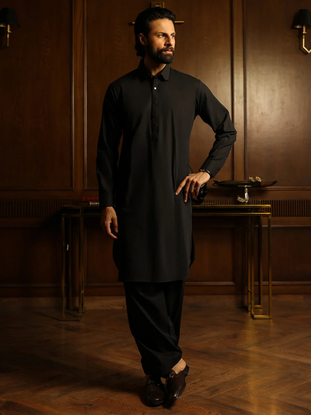 Wasim Akram Black Limited Edition Blended Kameez Shalwar